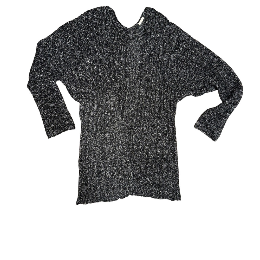 e.Luna Charcoal Black Speckled‎ Knit Oversized V Neck Sweater Women's M
